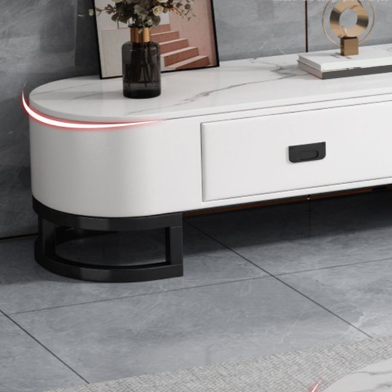 Console TV contemporanea in pietra con contenitore aperto e 2 cassetti