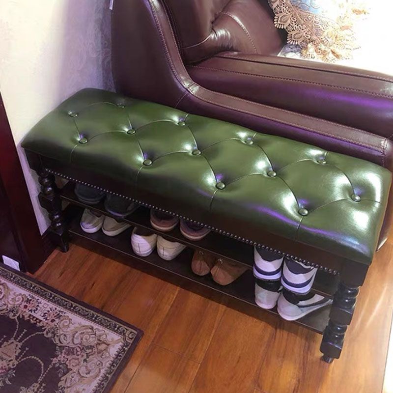 11.7インチW伝統的な座席ベンチソリッドウッド玄関ベンチ布張り