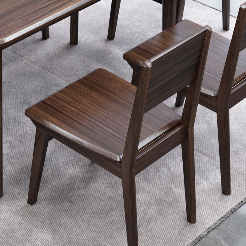 Contemporáneo 1/2/5/7 Piezas Muebles Mesa de comedor de madera sólida Rectángulo Juego en marrón