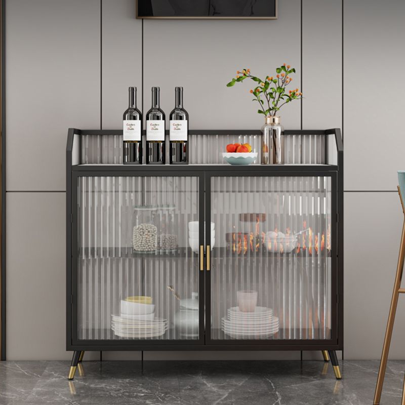 Sideboard moderna con server da pranzo in metallo a 2 porte di vetro con 4 gambe
