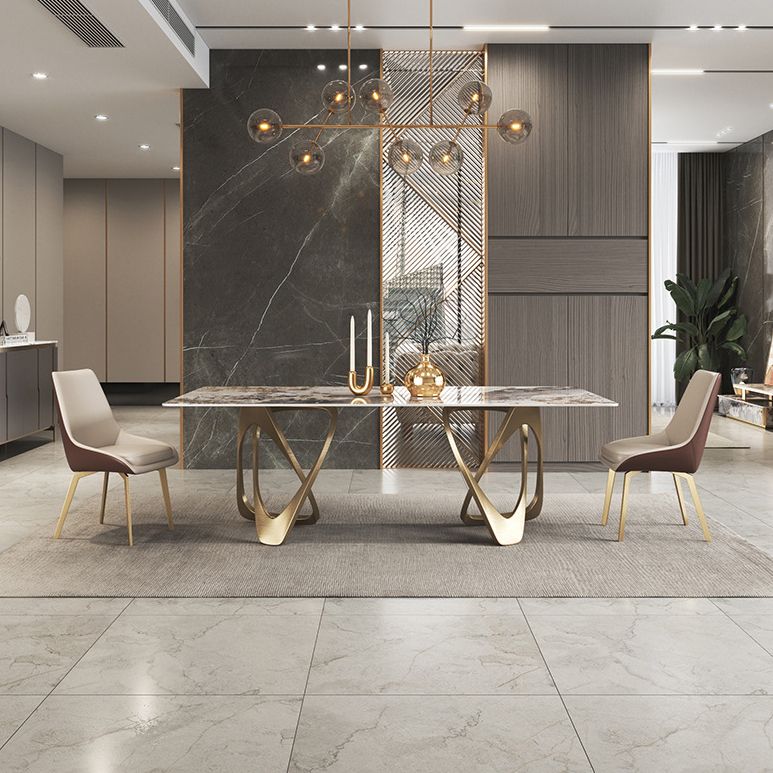 Modern Sintered Stone Dining Room Set with Rectangle Table and Gold Legs Formal Dining Set Clearhalo 'Dining Room Sets' 'Dining Tables & Seating' 'dining_room_set' 'furn' 'furn_dining_room_set' 'Furniture' 'furniture_dining_room_set' 'Kitchen & Dining Furniture' 'kitchen&dining_furn' 'kitchen' 1200x1200_f250d1d2-4015-446e-9a23-9b1d50b5cdb2