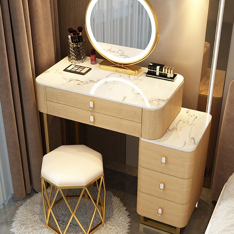 Stone Top Vanity with Storage Drawers Makeup Vanity Desk with Stool and Mirror