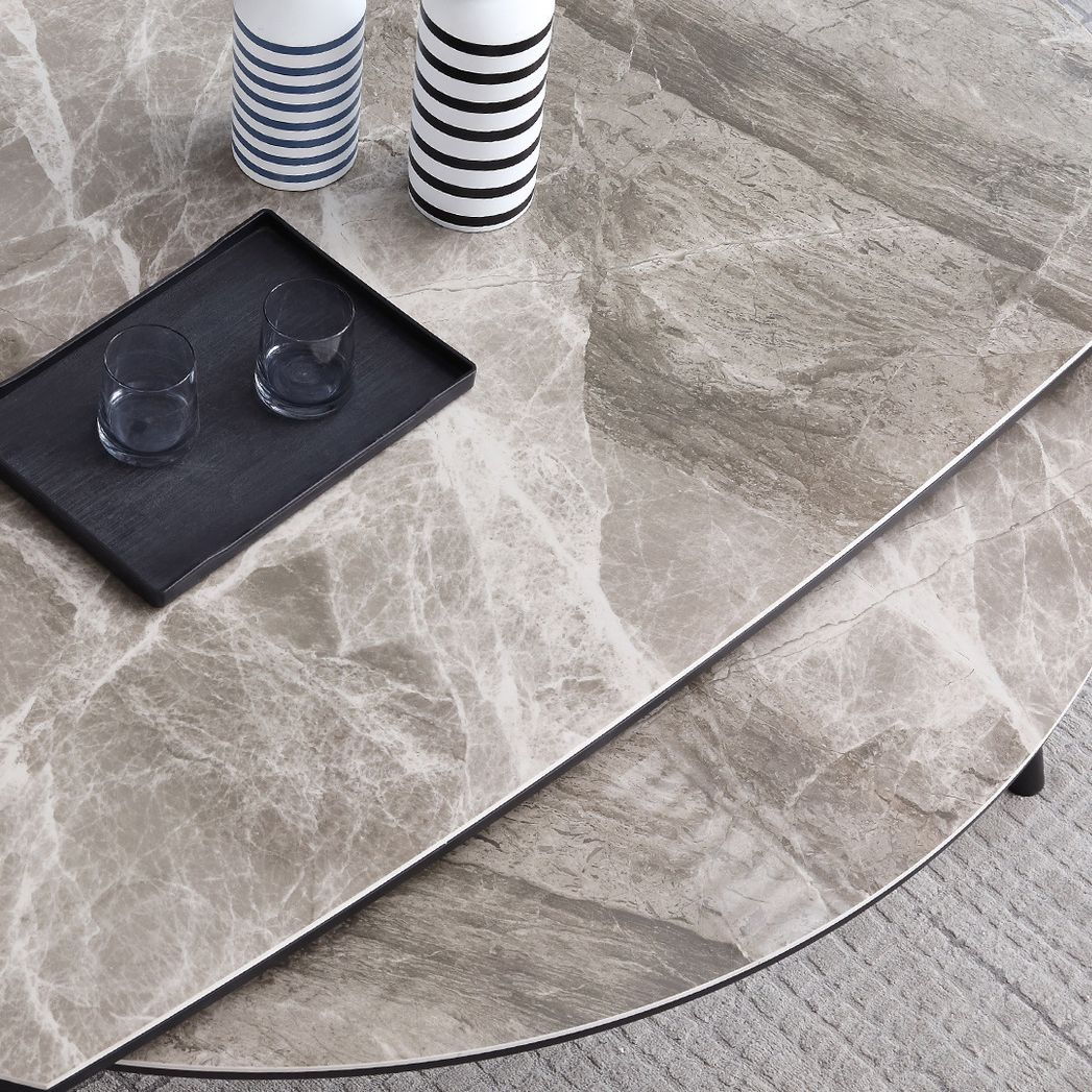Modern Style Sintered Stone Dining Table Gray Round Drop-Leaf Table with 4 Legs Clearhalo ' dining_table' 'Dining Tables & Seating' 'Dining Tables' 'Furniture' 'furniture_dining_table' 'Kitchen & Dining Furniture' 'kitchen&dining_furn' 'kitchen' 'kitchen_dining_table' 1200x1200_f2542114-5093-4245-9517-74937b38543a