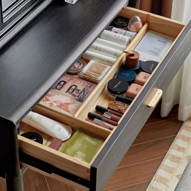 Modern Black Dressing Table Stool Set Wooden Vanity Dressing Table for Bedroom