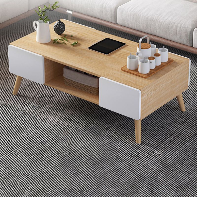 Wood Coffee Table Modern Single Coffee Table with with Storage Drawers Clearhalo 'Coffee & Accent Tables' 'Coffee Tables' 'coffee_tables' 'furn' 'furn_coffee_tables' 'Furniture' 'Living Room Furniture' 1200x1200_f257fb36-790d-4386-abc2-846af57bcdfc
