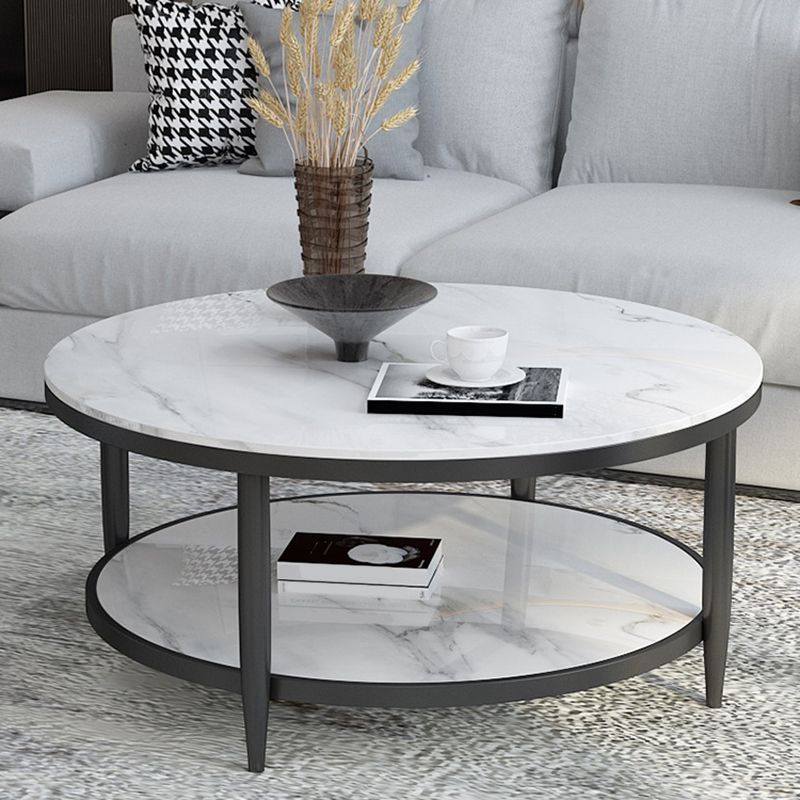 Glam Faux Marble Cocktail Table Four Legs Coffee Table with Storage