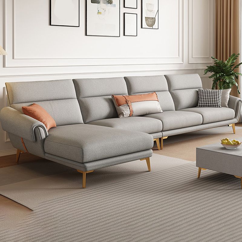 Mid Century Sofa and Chaise in Gray Flared Arm Sewn Pillow Back Sofa Clearhalo 'furn' 'furn_sectionals' 'Furniture' 'Living Room Furniture' 'Sectionals' 1200x1200_f2595e52-1054-4fd2-ac97-8ed0889abac1