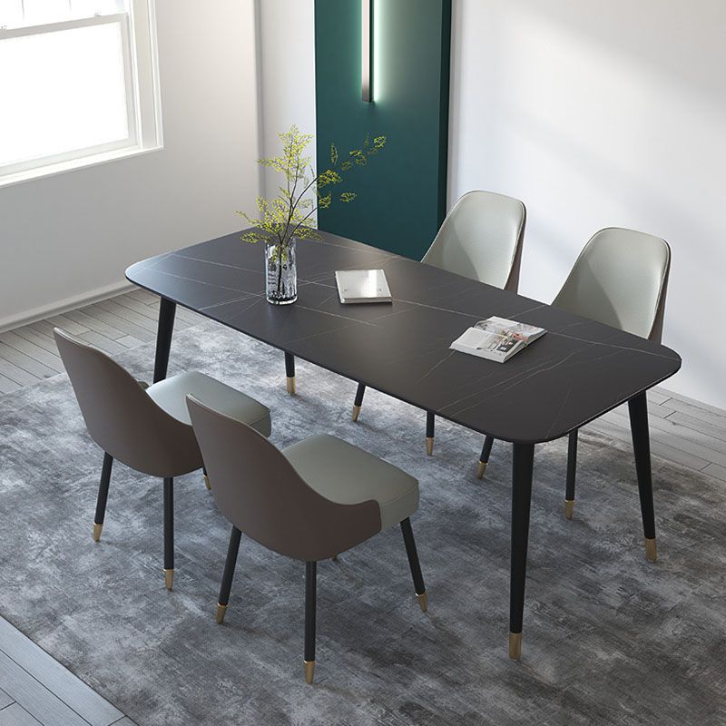 Modern Stone Rectangle Dining Table Home Kitchen Dinner Black Frame Dining Table Clearhalo 'Dining Tables & Seating' 'Dining Tables' 'dining_table' 'furn' 'furn_dining_table' 'Furniture' 'furniture_dining_table' 'Kitchen & Dining Furniture' 'kitchen' 'kitchen_dining_table' 1200x1200_f25a57ee-9706-41b9-bcf6-c861992c614e