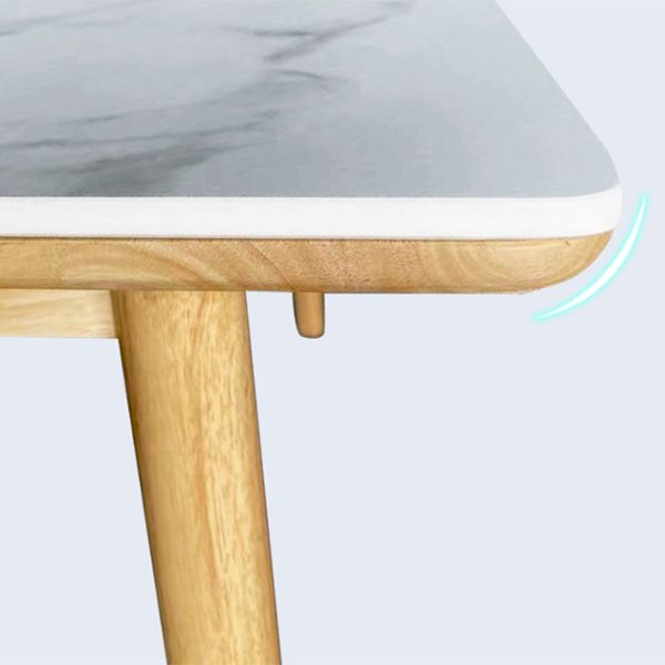 Modern White Rectangle Stone Dining Table with Solid Wood Legs