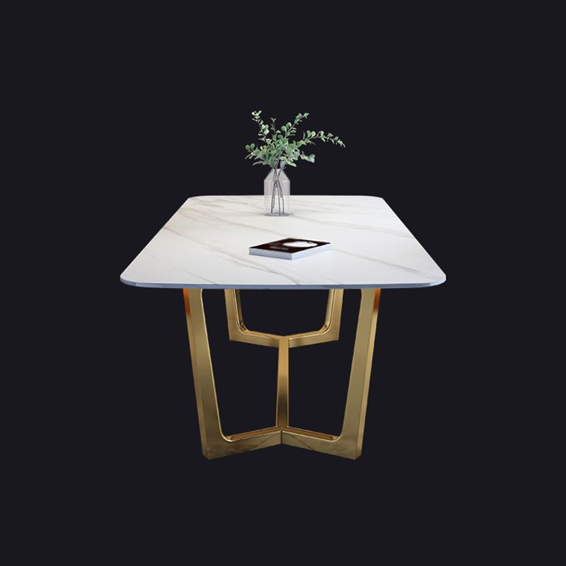 Luxury Sintered Stone Top Table Rectangle Table with Gold Trestle Base Clearhalo 'Dining Tables & Seating' 'Dining Tables' 'dining_table' 'furn' 'furn_dining_table' 'Furniture' 'furniture_dining_table' 'Kitchen & Dining Furniture' 'kitchen' 'kitchen_dining_table' 1200x1200_f25fce50-fa87-4788-a8dd-e2a4e696c6b2