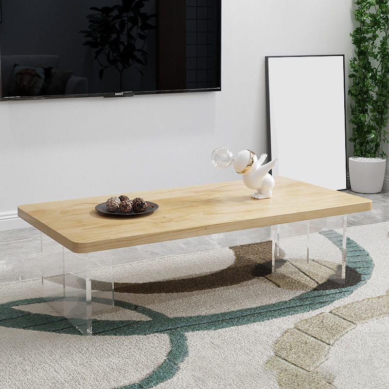 Modern Rectangle Coffee Table with Solid Wood Top and Acrylic Base