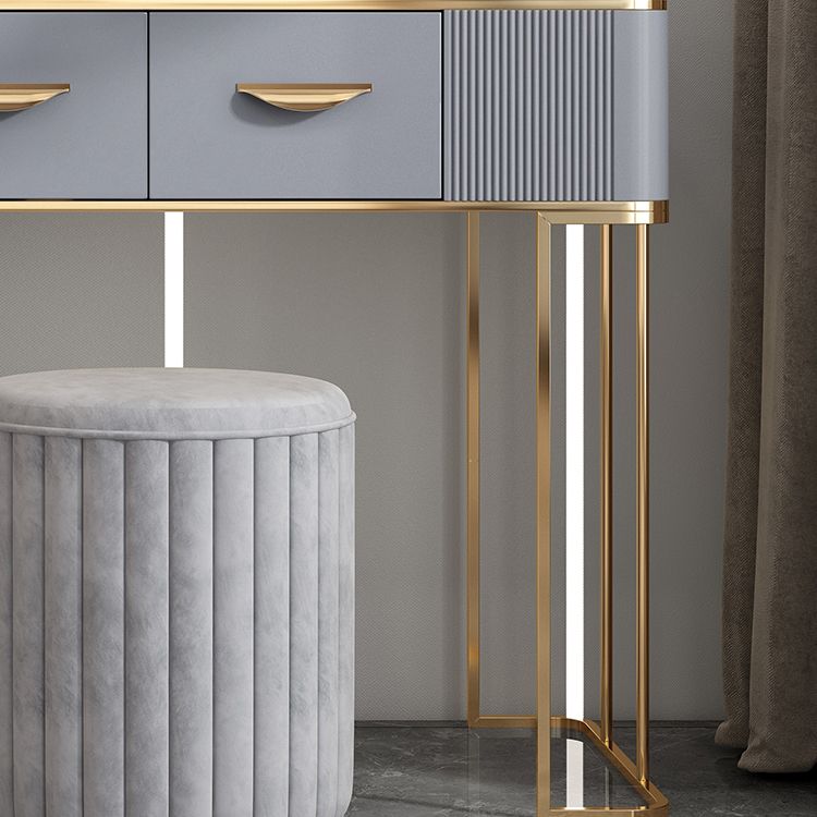 Dusineurs en bois massif Ensemble de vanité avec haut en pierre et tabouret rembourré en gris