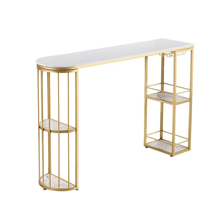Glam Iron Bar Dining Table White Faux Marble Top Indoor Bistro Table with 2-Shelf Clearhalo 'Bar Furniture' 'Bar Tables' 'bar_tables' 'furn' 'furn_bar_tables' 'Furniture' 'furniture_bar_tables' 'Kitchen & Dining Furniture' 1200x1200_f2626288-be33-47a0-9e40-a2107de66026
