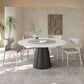 Solid Wood Pedestal Dining Table Oval Stone Top Dining Table in White