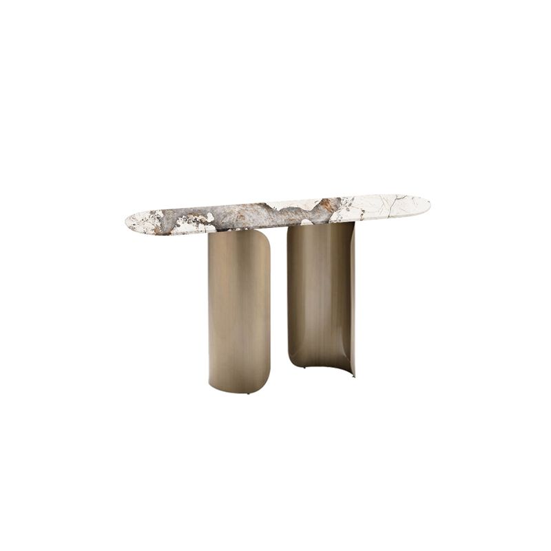 Contemporary Sintered Stone Side End Table with Metal Abstract Base Clearhalo 'Coffee & Accent Tables' 'End & Side Tables' 'end_side_tables' 'furn' 'furn_end_side_tables' 'Furniture' 'Living Room Furniture' 1200x1200_f264b763-786b-4e81-8ffd-17bc9ddad65e
