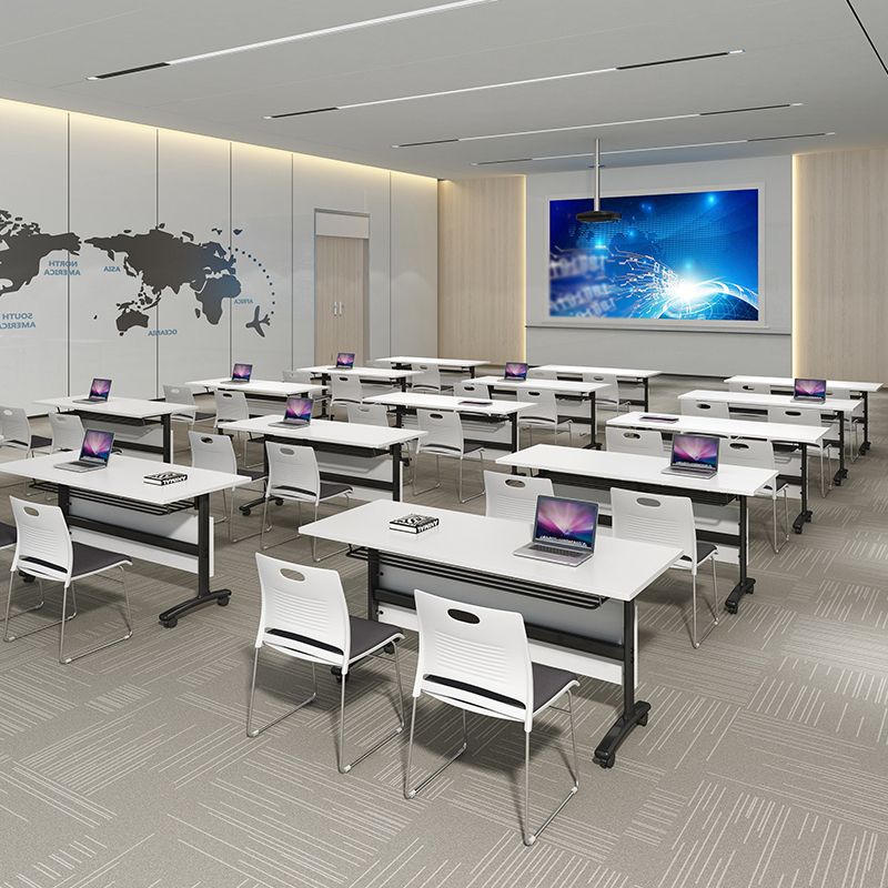 Rectangular Writing Desk Metal Base with Caster Wheel Desk for Office Clearhalo 'Furniture' 'furniture_office_desk' 'Office Desks' 'Office Furniture' 'office_desk' 1200x1200_f2651496-4cda-484a-899e-f83c773dd1c5