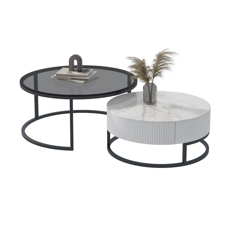 Frame Coffee Table Glass Top Cocktail Table with Storage Drawers