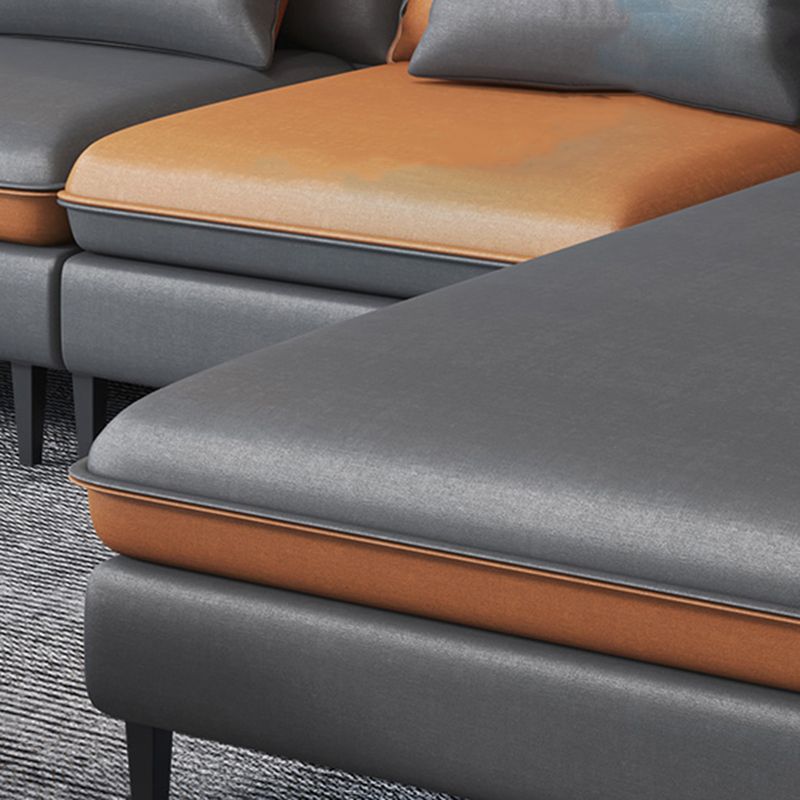 Faux Leather Square Arm Sectional with Pillowed Back Cushions, Stain Resistan Clearhalo 'furn' 'furn_sectionals' 'Furniture' 'furniture_sectionals' 'Living Room Furniture' 'Sectionals' 1200x1200_f268ece0-2e47-4a53-a518-76565dbf1a34