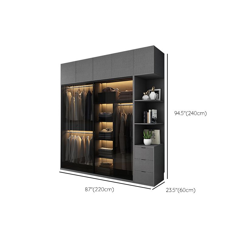 Armadio per armadio in vetro e legno con armadio grigio grigio