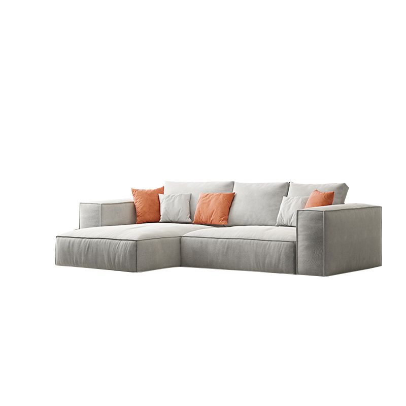 Simple Light-grey Sofa/Sectional with Faux Leather and Pillowed Back Cushions Clearhalo 'furn' 'furn_sectionals' 'Furniture' 'furniture_sectionals' 'kitchen' 'kitchen_sectionals' 'Living Room Furniture' 'Sectionals' 1200x1200_f271b56a-e0c1-472f-a32a-ec9382c21d7b