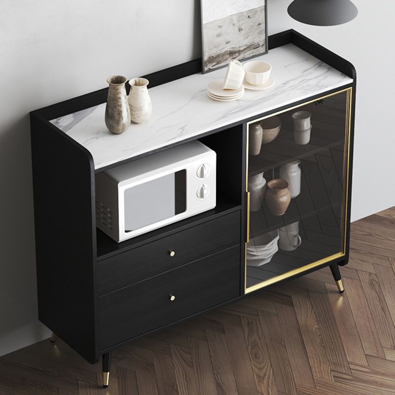 Zwarte open opbergserver Glam Wood Dining Server met 2 lades
