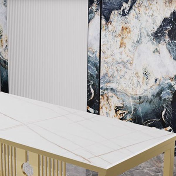 Slate and Metal Table Glam Style Home Rectangular Dining Table