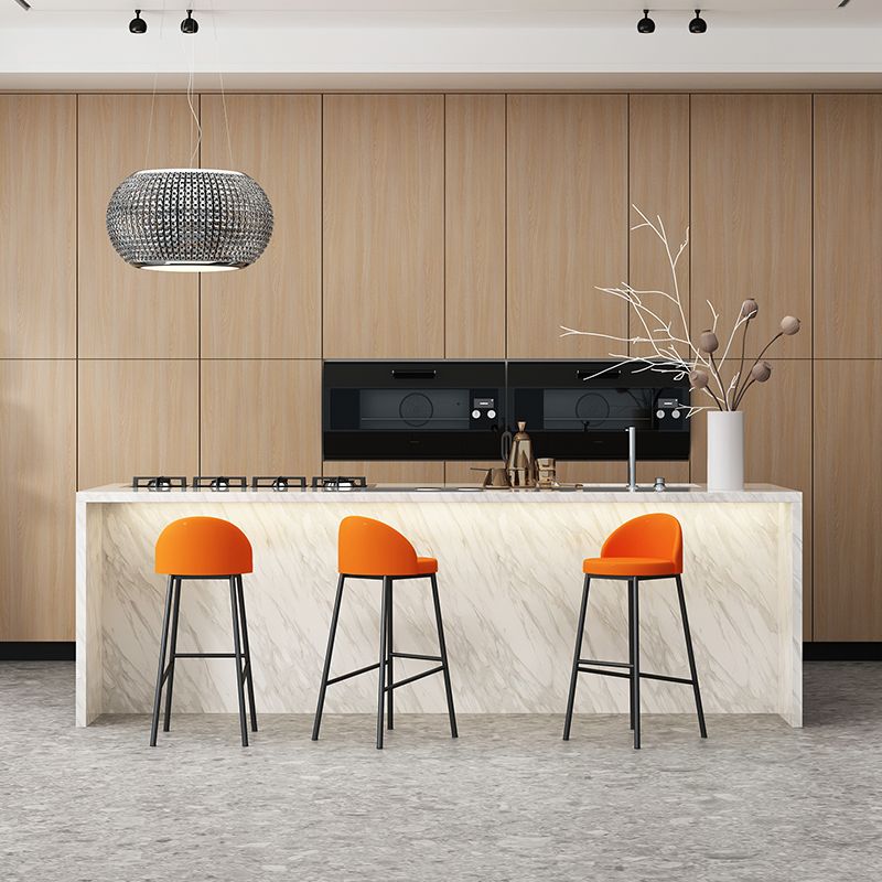 Modern Armless Backrest Counter Stool Iron Cafe Bar Stool with Leather Cushion and Pedal Clearhalo 'Bar Furniture' 'Bar Stools' 'bar_stools' 'furn' 'furn_bar_stools' 'furniture_bar_stools' 'Kitchen & Dining Furniture' 'kitchen&dining_furn' 'kitchen' 'kitchen_furn' Furniture' 1200x1200_f27426d9-7be6-4a0a-aa8f-848606224c8f