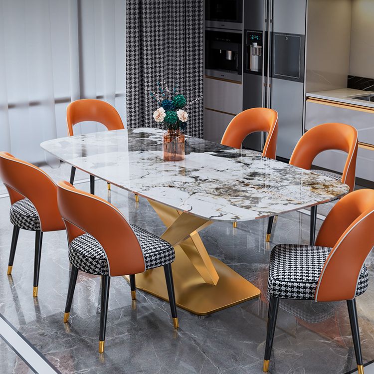 Luxury Home Sintered Stone Table Rectangle Table with Gold Pedestal Base Clearhalo ' dining_table' 'Dining Tables & Seating' 'Dining Tables' 'furn' 'furn_dining_table' 'Furniture' 'furniture_dining_table' 'Kitchen & Dining Furniture' 'kitchen&dining_furn' 'kitchen' 'kitchen_dining_table' 1200x1200_f27d2aac-c7fd-4226-acd1-d089903f3201