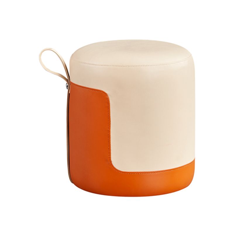 Modern Cylinder Shape Pouf Chair Contrast Color PU Leather Water Resistant Boucle Pouf