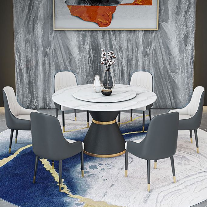 Round Stone Dining Table Black Base Traditional Luxury Dinette Table in White Clearhalo 'Dining Tables & Seating' 'Dining Tables' 'dining_table' 'furn' 'furn_dining_table' 'Furniture' 'furniture_dining_table' 'Kitchen & Dining Furniture' 1200x1200_f28106d0-814d-4f73-bf8e-5418b8dd7a72