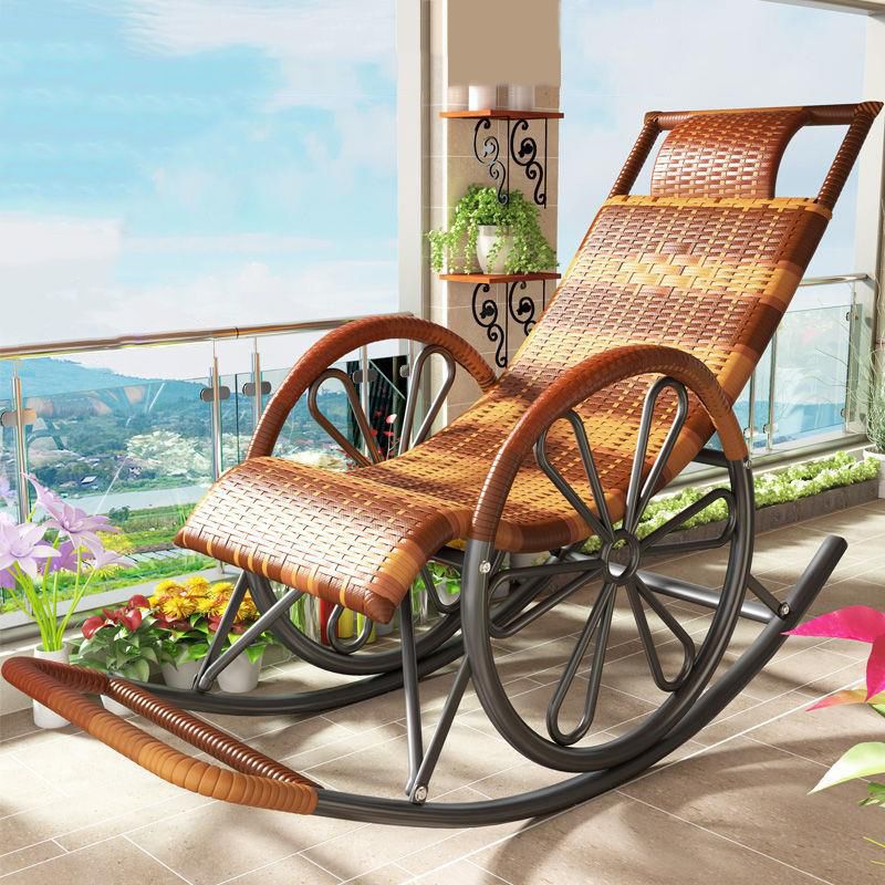 Lounge Iron Base Single Rocking Chair Leisure Chaise Lazy Chair for Balcony Clearhalo 'Chairs & Seating' 'furn' 'furn_rocking_chairs' 'Furniture' 'Living Room Furniture' 'Rocking Chairs' 'rocking_chairs' 1200x1200_f281bc19-621b-4ed0-b5c6-fe56e4c8986c