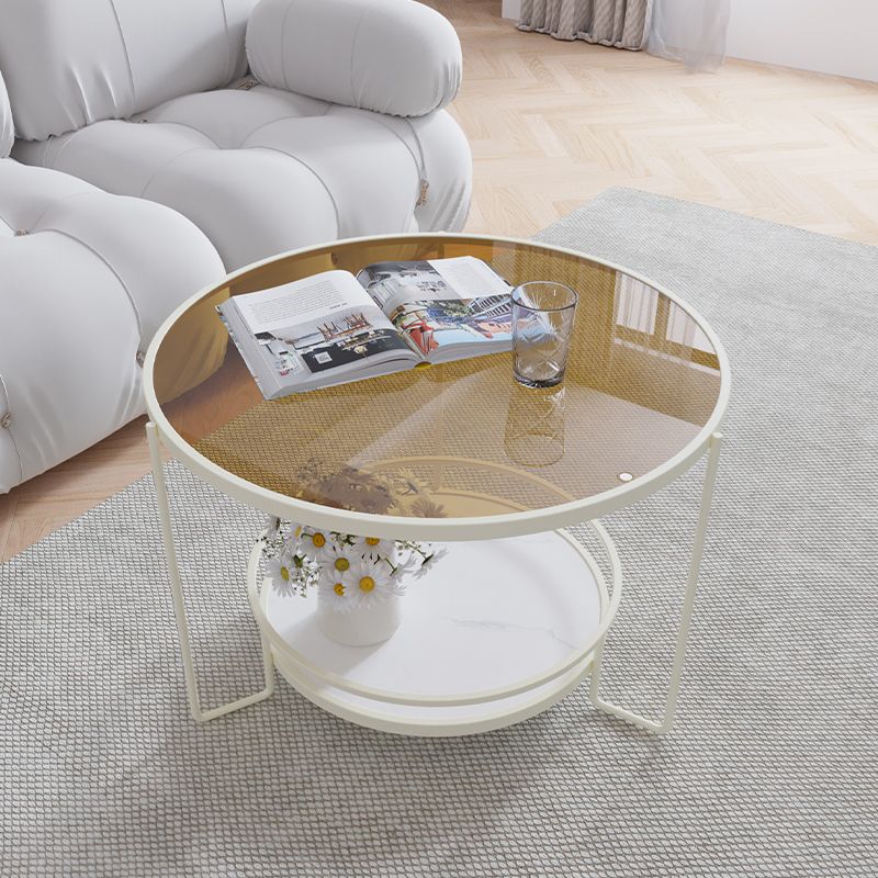 Contemporary Glass Top Coffee Table Round Metal Frame Cocktail Table Clearhalo 'Coffee & Accent Tables' 'Coffee Tables' 'coffee_tables' 'furn' 'furn_coffee_tables' 'Furniture' 'Living Room Furniture' 1200x1200_f2845968-095c-4d45-a19c-07a474170e98
