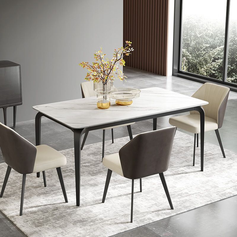 Contemporary Style Sintered Stone Dining Table 4 Legs Carbon Steel Base Rectangle Table for Home Clearhalo ' dining_table' 'Dining Tables & Seating' 'Dining Tables' 'furn' 'furn_dining_table' 'Furniture' 'furniture_dining_table' 'Kitchen & Dining Furniture' 'kitchen&dining_furn' 'kitchen' 'kitchen_dining_table' 1200x1200_f286757e-93f5-486d-818b-ca7c31e509b9