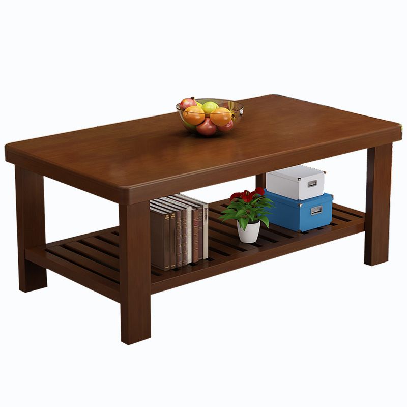 Rectangular Solid Wood Base with 4 Legs Nordic Style Coffee Table with Storage Rack