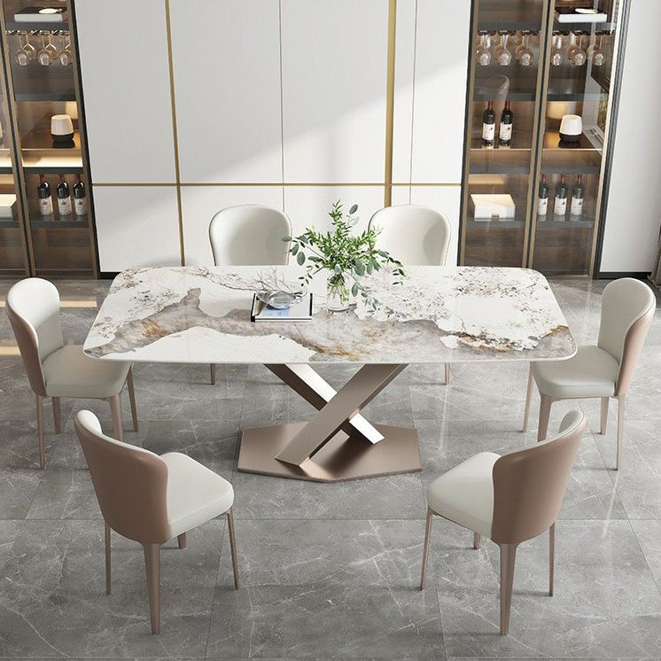 Glam Rectangle Table Sintered Stone Dining Table with Metal Legs