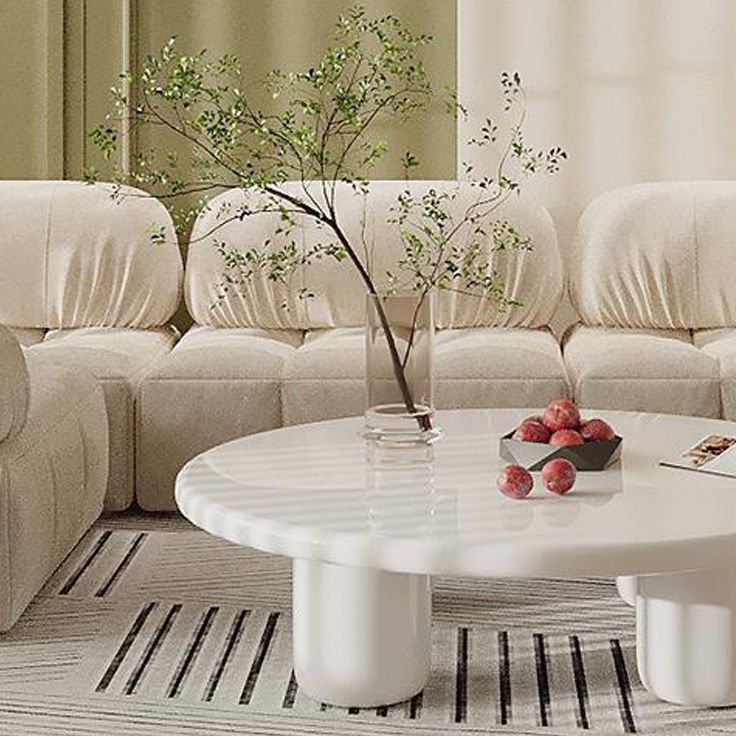 Round Wood Simple Coffee Table Nordic 4 Legs Cocktail Table - 13.8" H