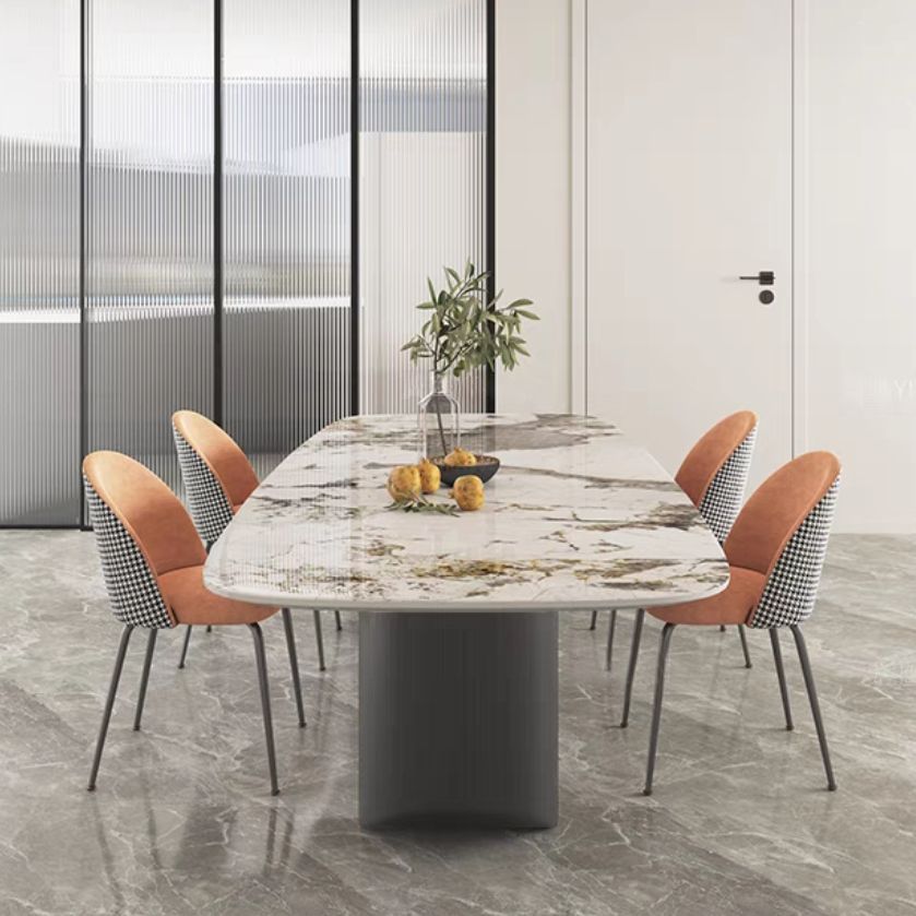 Modern Sintered Stone Table Set of 5/7 with Rectangle Table Dining Set with Orange PU Leather Chairs Clearhalo 'Dining Room Sets' 'Dining Tables & Seating' 'dining_room_set' 'furn' 'furn_dining_room_set' 'Furniture' 'furniture_dining_room_set' 'Kitchen & Dining Furniture' 'kitchen&dining_furn' 'kitchen' 1200x1200_f28957e8-3641-475a-83c5-3f5993b3c036