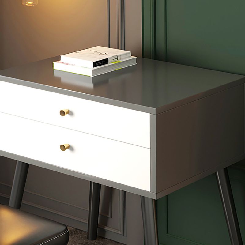 Contemporary Grey Make-up Vanity with Mirror and Wooden Top for Bedroom