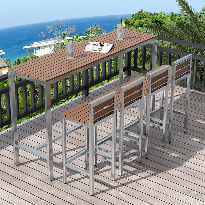 Industrial Metal and Wood Bar Table Outdoor Rectangle Bar Table with Trestle Base Clearhalo 'Bar Furniture' 'Bar Tables' 'bar_tables' 'furn' 'furn_bar_tables' 'Furniture' 'Kitchen & Dining Furniture' 1200x1200_f2960652-27a4-443b-b2b5-961b735ee72d