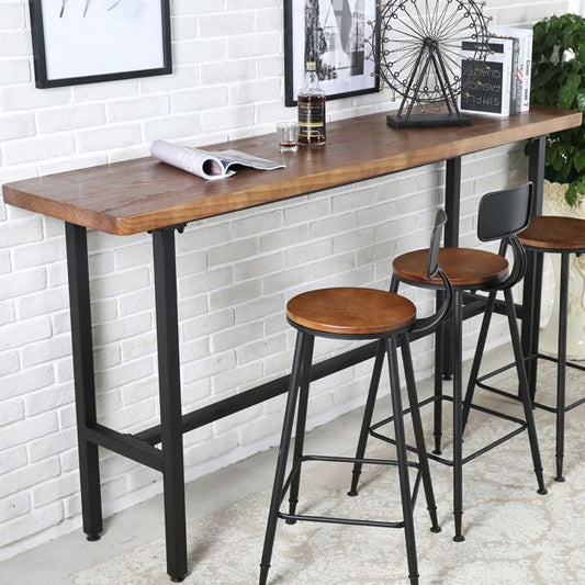 Rectangle Industrial Pub Table Set 1/4/7 Pieces Wooden Bar Table Set with Brown Stools