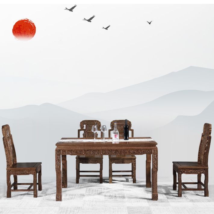 Traditional Style Solid Wood Dining Set with Fixed Table and 4 Legs Base for Home Use Clearhalo 'Dining Room Sets' 'Dining Tables & Seating' 'dining_room_set' 'furn' 'furn_dining_room_set' 'Furniture' 'furniture_dining_room_set' 'Kitchen & Dining Furniture' 'kitchen&dining_furn' 'kitchen' 1200x1200_f29b011f-7a6a-4876-8b47-f1a1be8c69b0