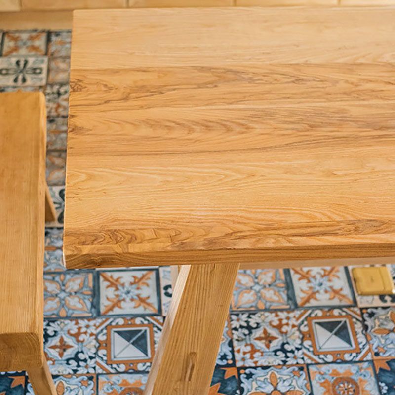 Modern Rectangle Dining Table Natural Solid Wood Trestle Dining Table