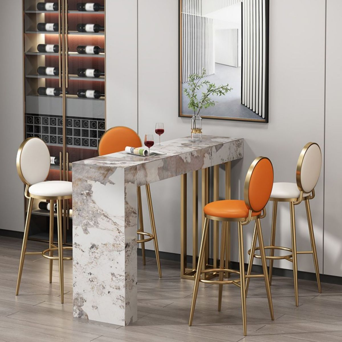 Eigentijdse bar-eettafel voor binnen, marmeren rechthoekige bartafel
