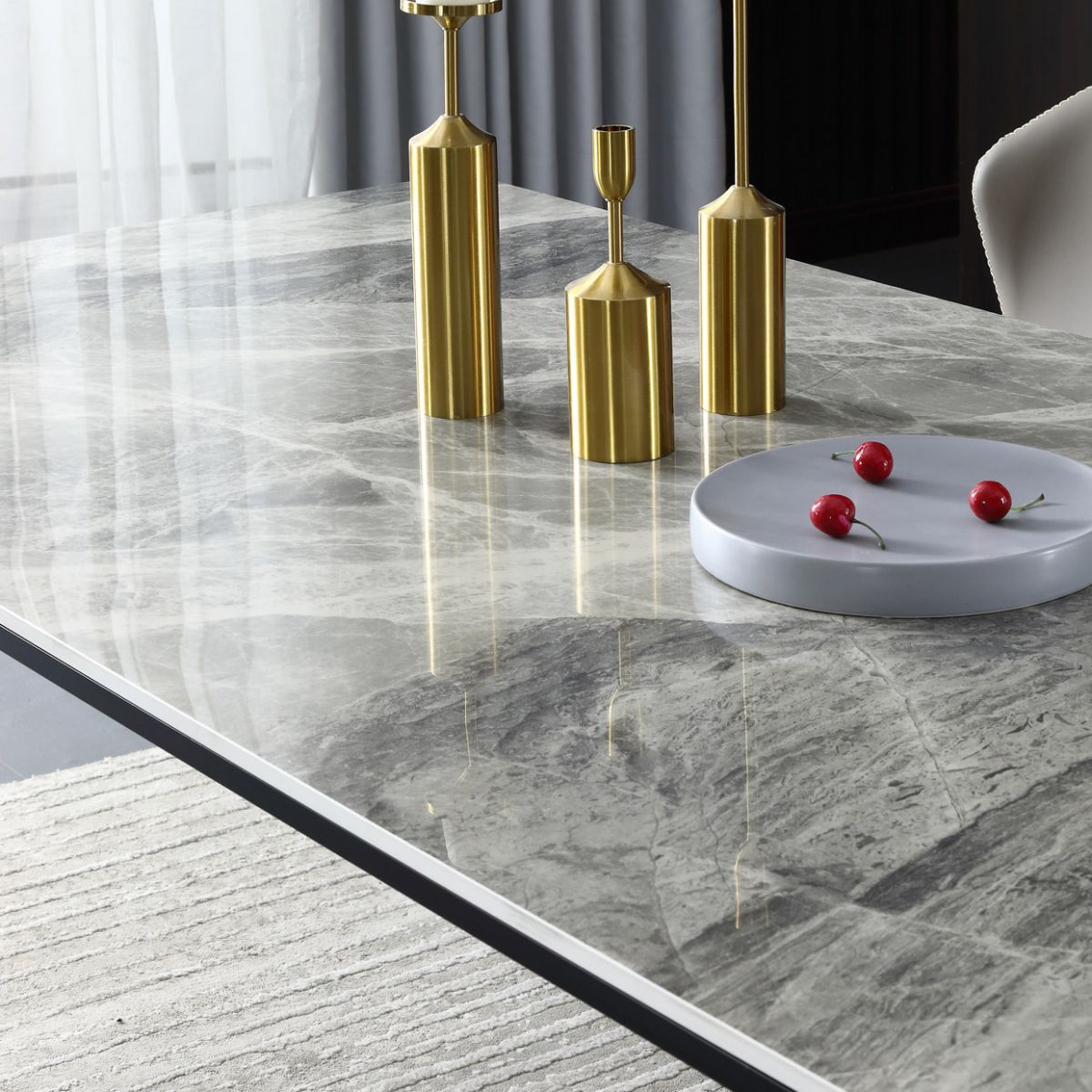 Modern Stone Dining Set 1/4/5/7 Pieces Rectangle Dining Table Set with Wingback Chairs