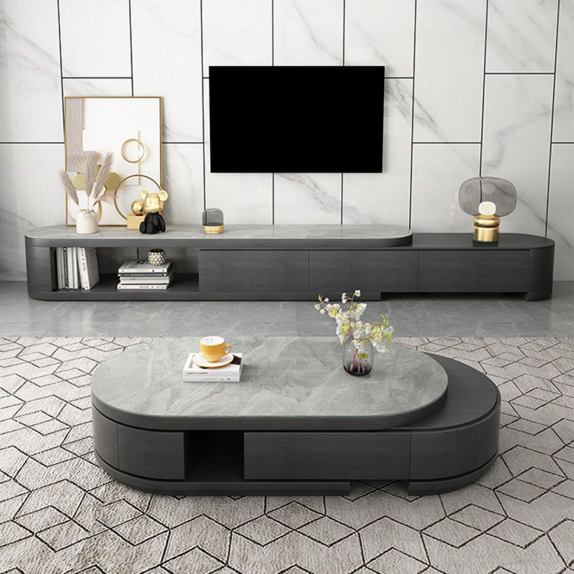 Open Storage Media Console Stone TV Media Stand for Living Room Clearhalo 'furn' 'furn_tv_stands_entertainment_centers' 'Furniture' 'Living Room Furniture' 'TV Stands & Entertainment Centers' 'TV Stands & Media Storage Furniture' 'tv_stands_entertainment_centers' 1200x1200_f2a2d244-db02-497a-b24a-158f62331202