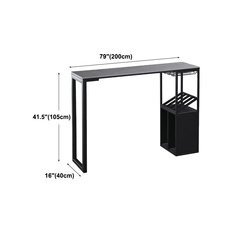 Contemporary Bar Dining Table Rectangle Bar Table Metal Base with Shelves in Grey Clearhalo 'Bar Furniture' 'Bar Tables' 'bar_tables' 'Furniture' 'furniture_bar_tables' 'Kitchen & Dining Furniture' 'kitchen&dining_furn' 'kitchen' 1200x1200_f2a3fdfd-9cb1-42be-9c10-9b0a4d6b9b15