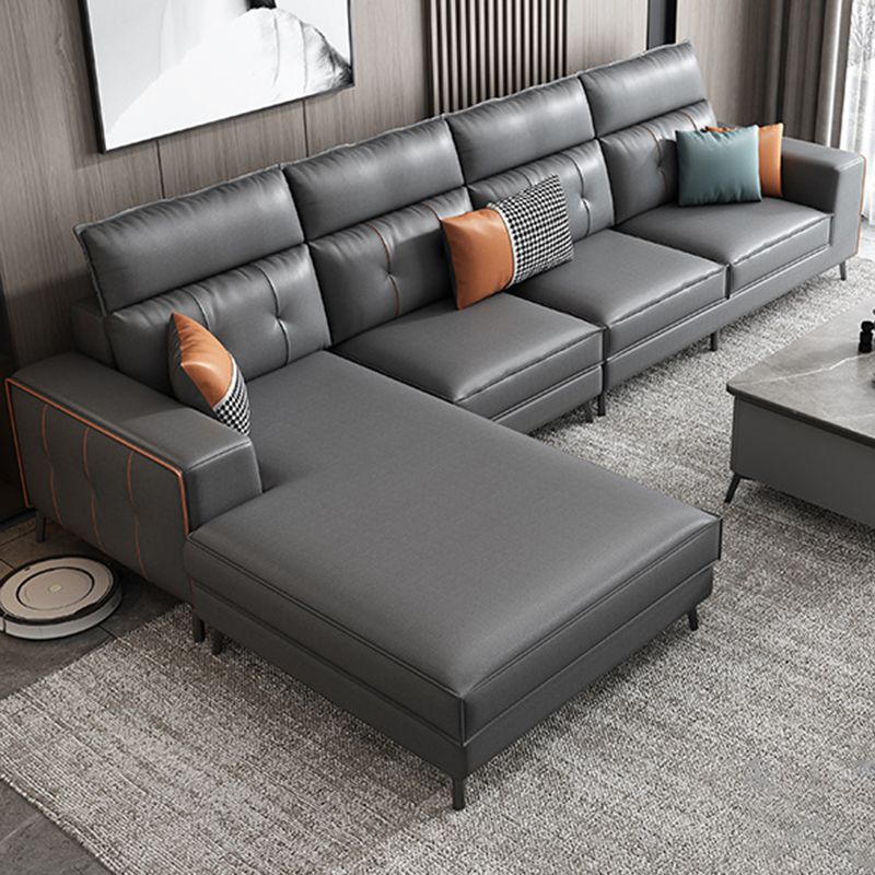 Modern 5-seat Faux Leather Sectional Square Arm Sectional with 4 Pillows Clearhalo 'furn' 'furn_sectionals' 'Furniture' 'Living Room Furniture' 'Sectionals' 1200x1200_f2a43fc7-1ac9-4476-8c36-0d2c8cf2f6e7