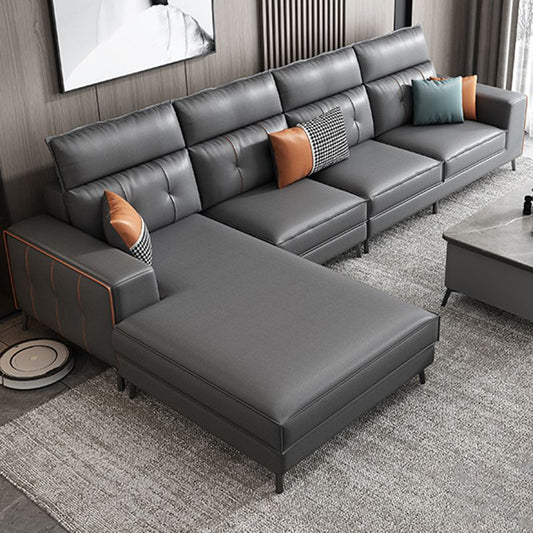 Modern 5-seat Faux Leather Sectional Square Arm Sectional with 4 Pillows