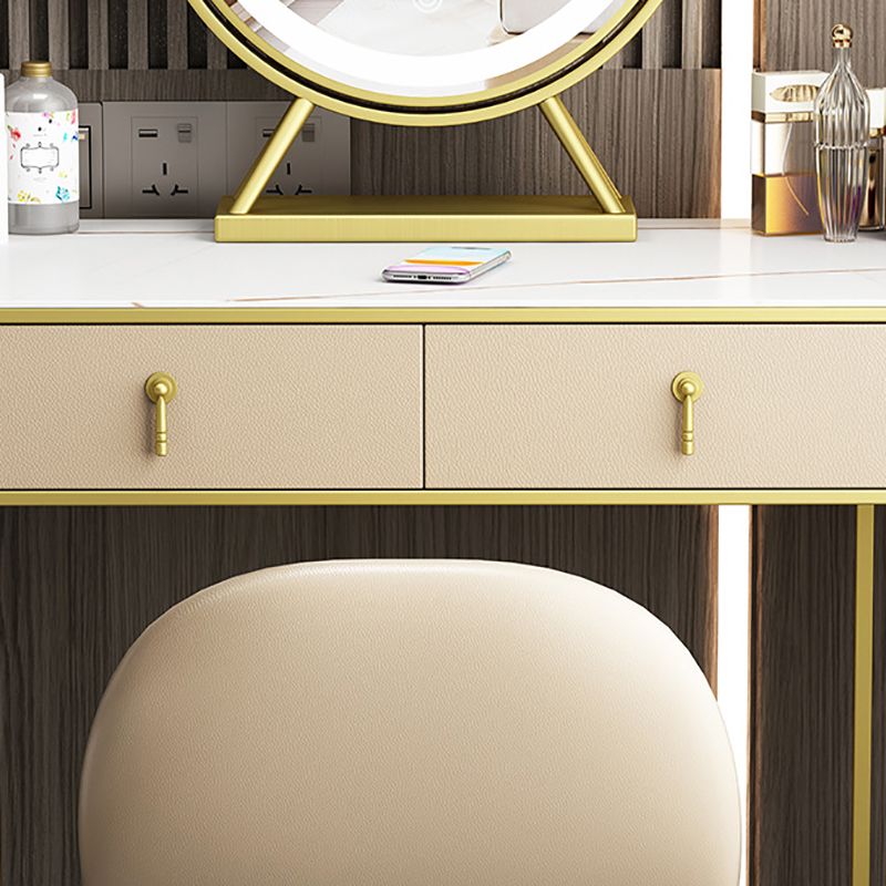 Mesa de tocador de pino glam con heces y 2 cajones de 15.74 "mesa de maquillaje ancha