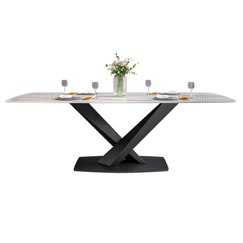 Metal Modern Rectangular Dining Table Sintered Stone Table with Pedestal Base Clearhalo ' dining_table' 'Dining Tables & Seating' 'Dining Tables' 'furn' 'furn_dining_table' 'Furniture' 'furniture_dining_table' 'Kitchen & Dining Furniture' 'kitchen&dining_furn' 'kitchen' 'kitchen_dining_table' 1200x1200_f2a7df59-e941-4832-9d21-ec6b827e11b3